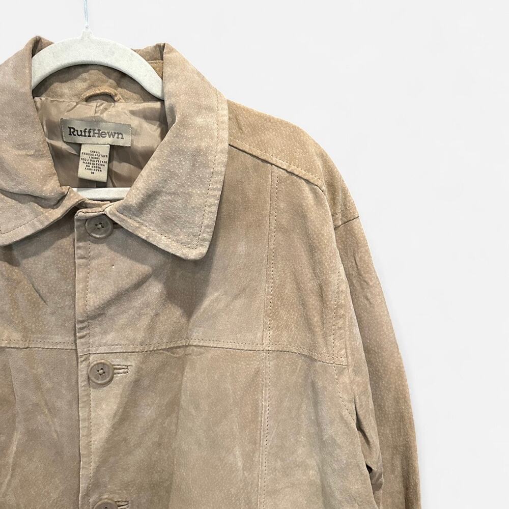 Y2K Ruff Hewn Tan Suede Leather Oversized Jacket Medium 90s Minimalist Chic - Picture 6 of 10